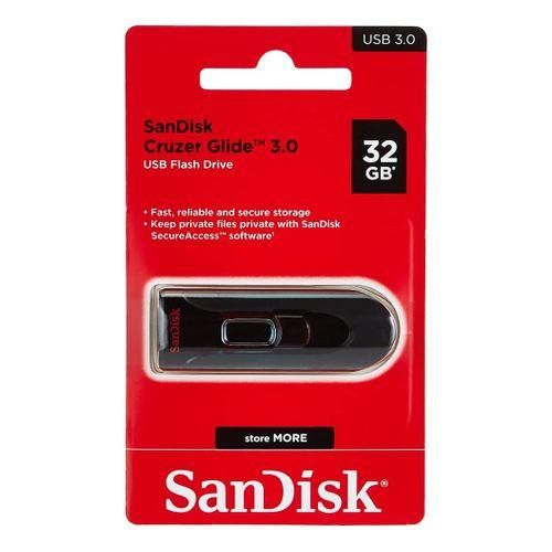 Clé USB SanDisk Cruzer Glide 3.0 avec une capacité de stockage de 32 Go.