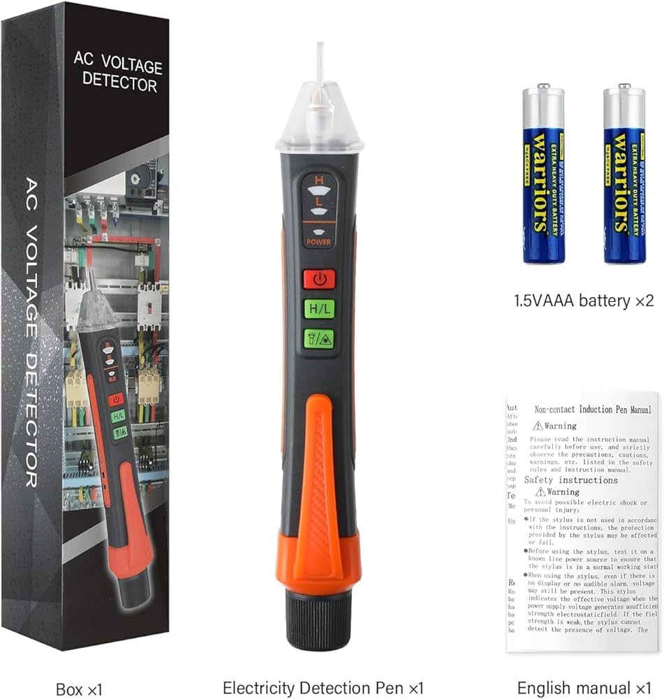 Détecteur de Tension Sans Contact, Testeur de Tension avec Sensibilité Réglable 12-1000V/48-1000V AC, Testeur Électrique avec Buzzer Sonore et LED Lampe, Stylo de Test Électrique